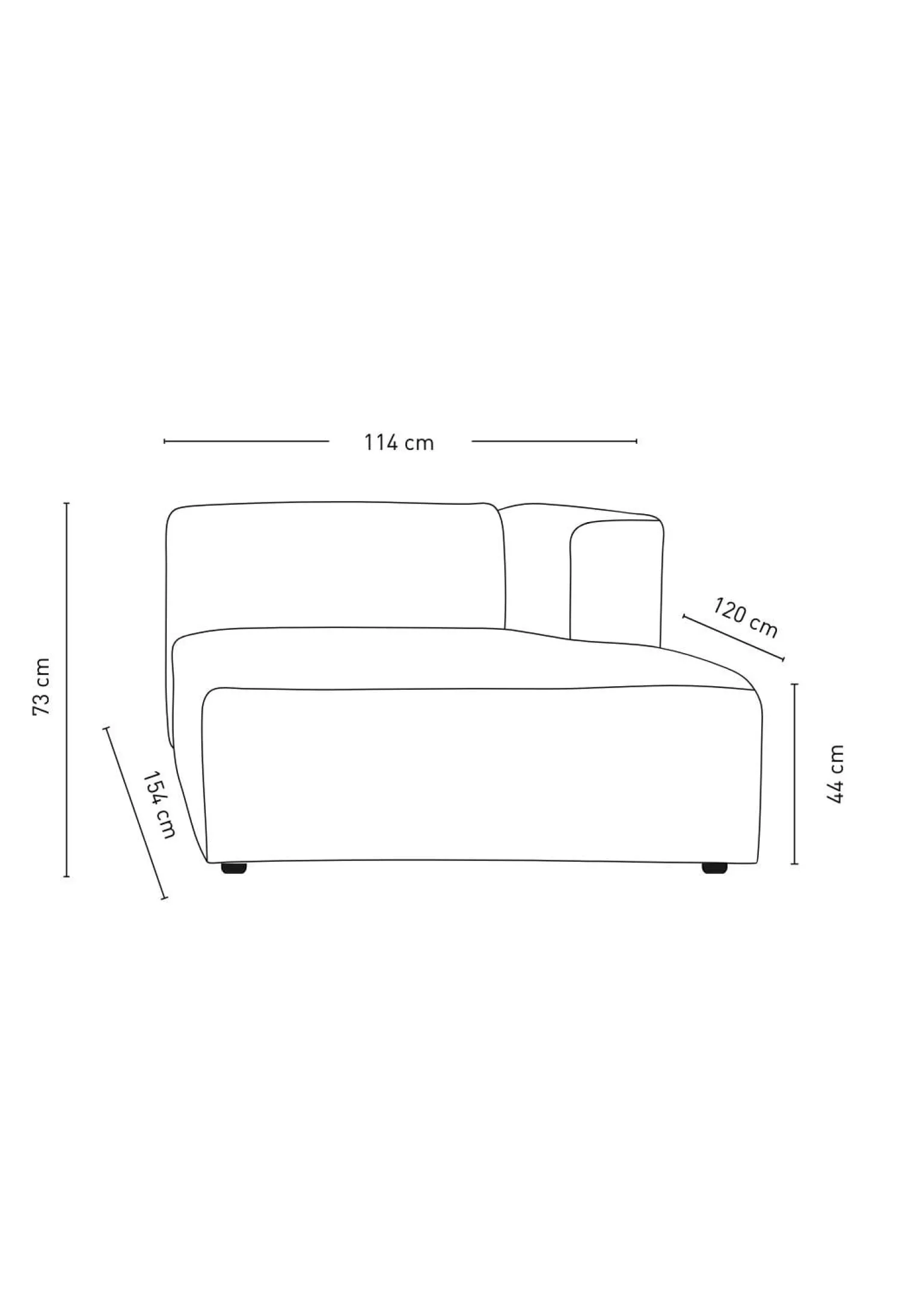 Sale Modul schäslong höger grå - 114x154x73 cm