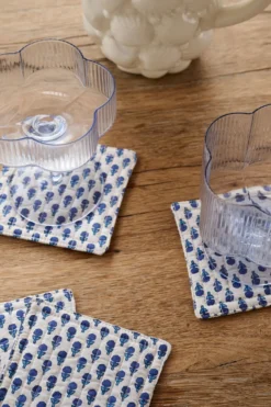 Clearance 4-pack glasunderlägg blå - 10x10 cm