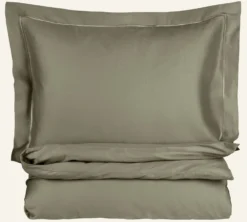 Online Premium Collection Påslakanset i egyptisk bomull satin olivgrön - 150x210 cm/50x60 cm