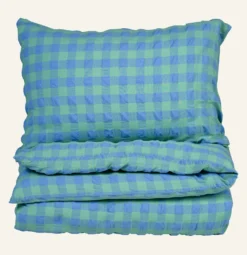 Outlet Påslakanset i garnfärgad bäckebölja grön - 230x220+50x60 cm