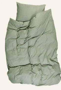 Sale Påslakanset i garnfärgad flanell olivgrön - 230x220 cm