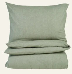Sale Påslakanset i garnfärgad flanell olivgrön - 230x220 cm